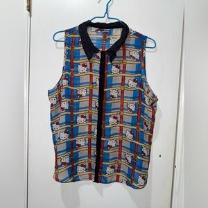 Hello Kitty Sleeveless Blouse Button Up XL